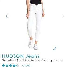 White Jeans Hudson Natalie Skinny midrise crop